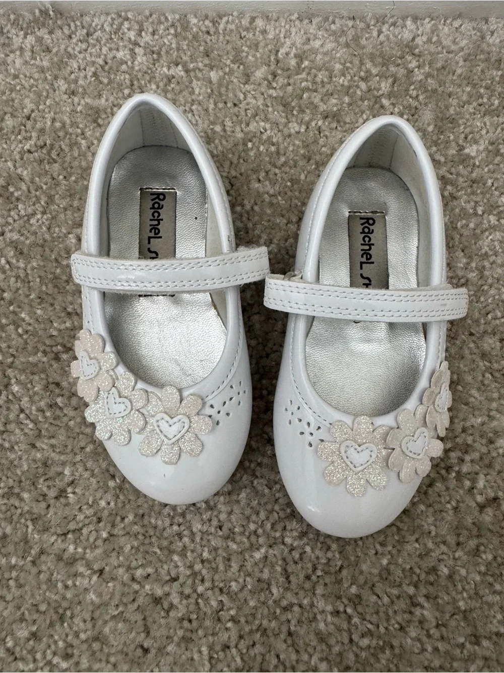 Rachel Shoes Girls White Floral Mary Jane Flats Size 6